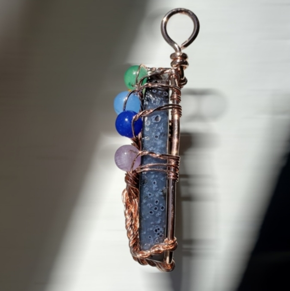 Tree of Life Wire Wrapped Black Onxy Pendant with Chakra Stones - Picture 3 of 6